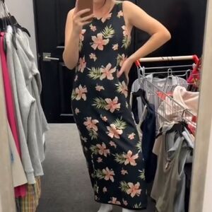 90s Hawaiian Hibiscus Print Vintage Dress